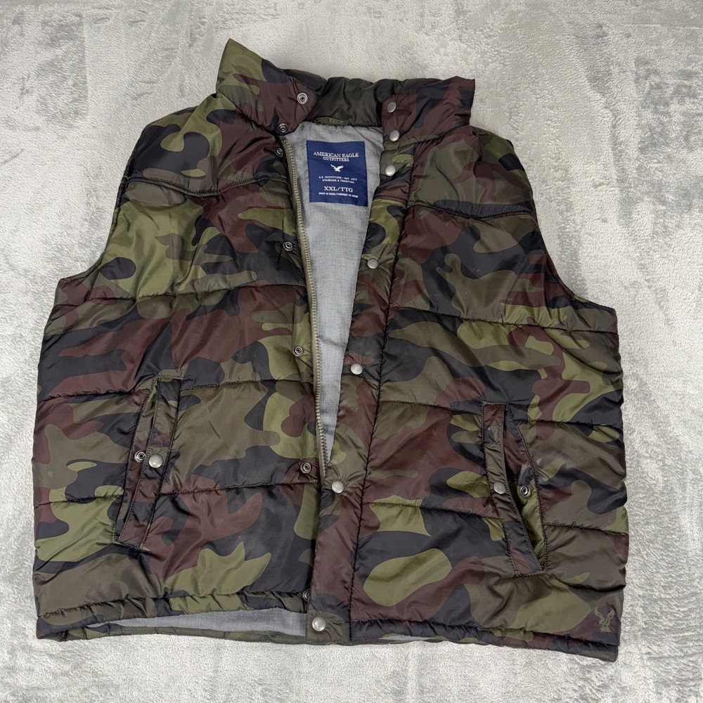 American Eagle Camo Green Puffer Vest - XXL Gorpcore Outdoor Preppy